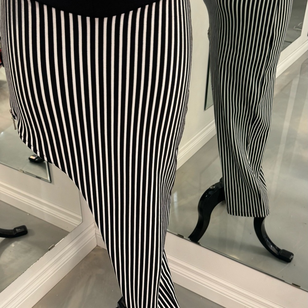 Asymmetrical Black and White Striped Skirt
